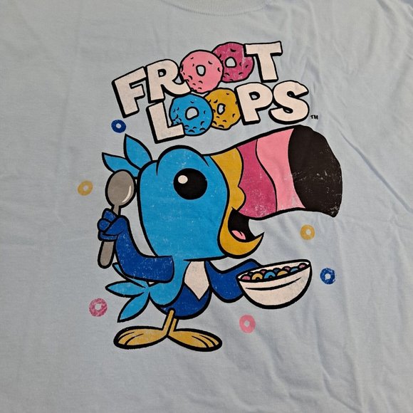 Froot Loops Cereal Toucan Sam Unisex Adult T-shirt Blue 2X - Picture 2 of 4